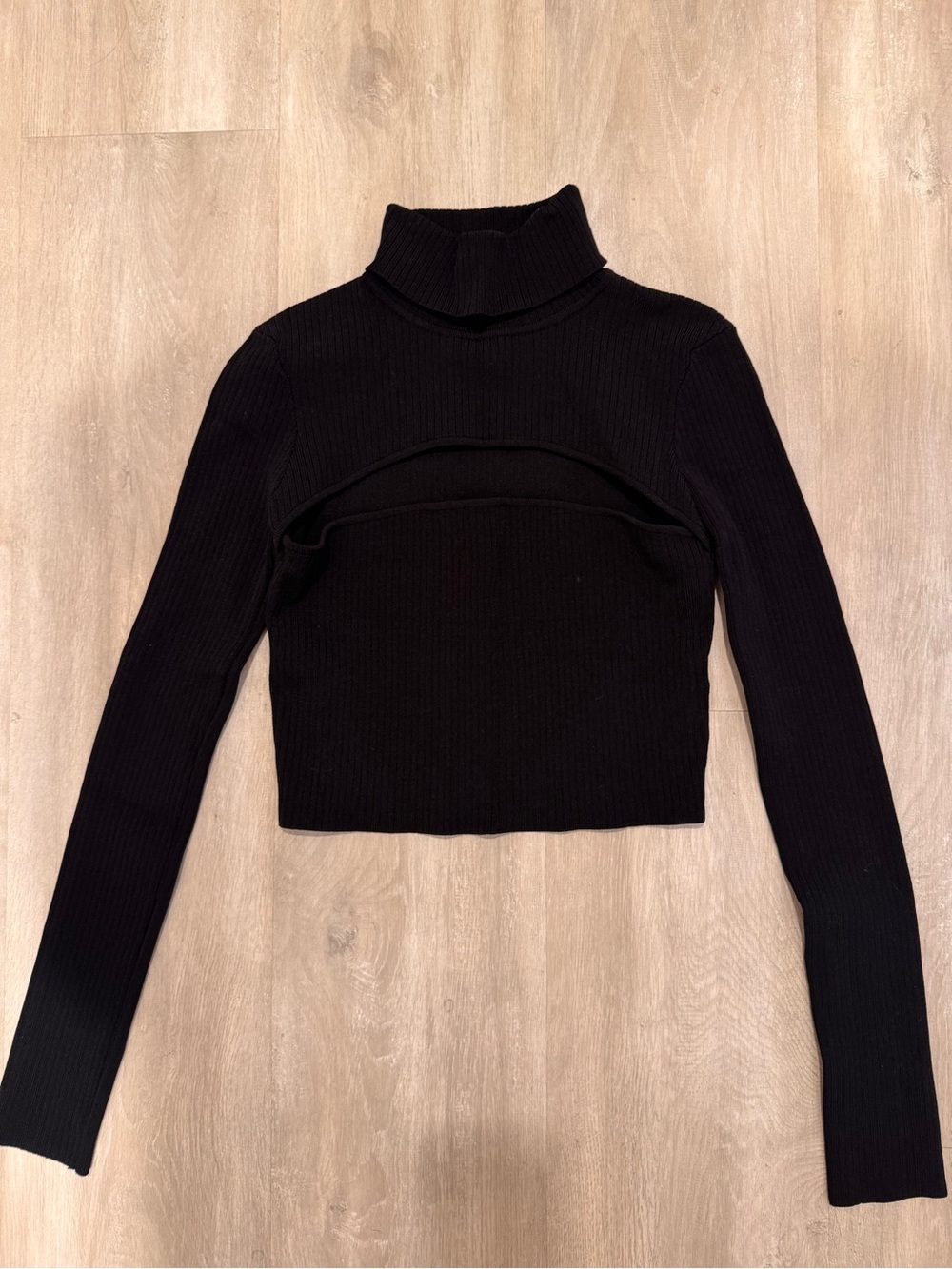 superdown Black Ribbed Turtleneck Cutout Long Sleeve Top
